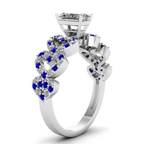 925 Silver Princess Cut White Sapphire Ring New - Picture 2 of 4